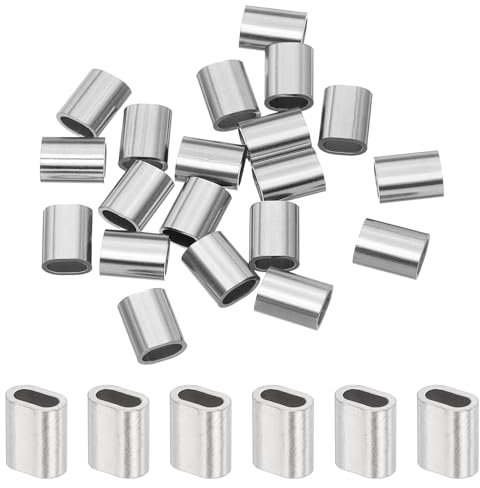 sourcing map 1/8(2.5mm) Wire Rope Stop Sleeve, 304 Stainless Steel Cable Wire Rope Crimping Loops Sleeve Ferrules for Cable Ferrule, Silver 20Pcs