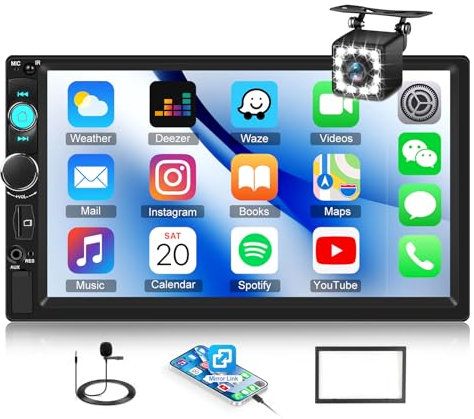 OiLiehu Autoradio 2 Din, 7 Écran Tactile Lecteur MP5 Radio avec Bluetooth, Radio FM, Lien Miroir, AUX-in, Port TF, SWC, EQ, USB + Caméra de Recul, Cadre 2 Din