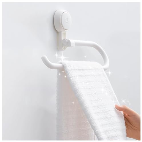 Support Ventouse Rotatif Serviette Perche Télescopique Multifonctionnelle en Plastique Blanc Accroche Serviette Charge 1kg Porte-Serviettes Ménagères Convient pour Salle de Bain Balcon