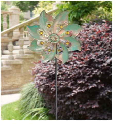 Windrad Garten Metall,Gartendeko Retro Edelsteine Windmühle, Vogelabwehr Windräder für Außen, Windspiele für Draußen Stehend, Stille Windräder Kinder Gartenstecker für Balkon, Terrasse（ 95 cm ）