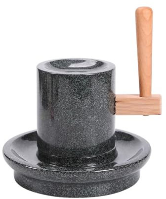 Natural Lapis Lazuli Classical Stone Mill, Grain Tea Grinder, Whole Stone Hand Polished, Solid Wood Handle, Smooth Discharging, for Grinding Nuts, Spices(L)