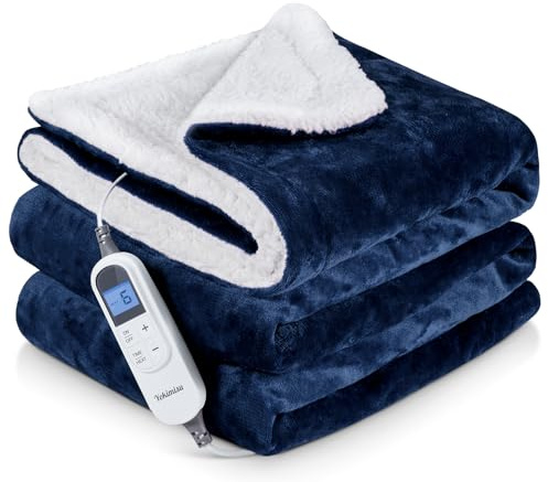 Yokimisu Heizdecke mit Abschaltautomatik 180 x 130 cm, Kuscheldecke Flauschig, Wärmedecke Elektrisch mit 6 Heizstufen, Timer, Überhitzungsschutz, Waschbar, Ideal für Home & Office (NavyBlue)