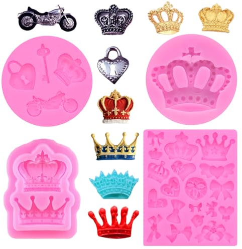 Krone Fondant Silikonformen 4 Stück,Prinzessin Krone Schokolade Süßigkeiten Form,Bowknot Silikon Formen,Backen Zuckerform DIY Kuchen Dekorieren Werkzeuge Für Keks Schokoladen Deko