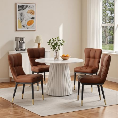Bekrvio Set of 4 High Back Faux Leather Dining Chairs – Modern Upholstered Knocker Design with Deep Sponge-Padded Seat & Metal Legs, Stylish and Comfortable Dining Room Chairs