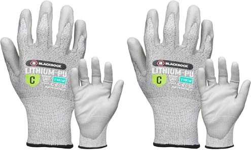 Blackrock Lithium PU Cut Resistant Level C Gloves, for Men and Women, Wood Carving Safety Gloves, Slash/Knife Resistant, Warehouse, Grip - Size 8/Medium (Pack of 2)