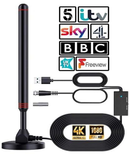TV Aerial -2026 New upgrade -High Gain Indoor TV Aerial HD Portable Indoor/Outdoor Digital HD Antenna for USB TV Tuner/DVB-T/DVB-T2, 4K 1080P HDTV for All TV - With Magnetic Base [Black]