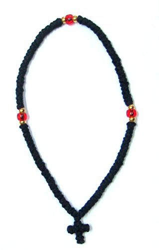IconsGr Chotki Chapelet Pendentif bénir Chrétien Orthodox Grec Fait Main Laine 100 Noeuds Couleur Noir avec Croix du Mont Athos (Grece)