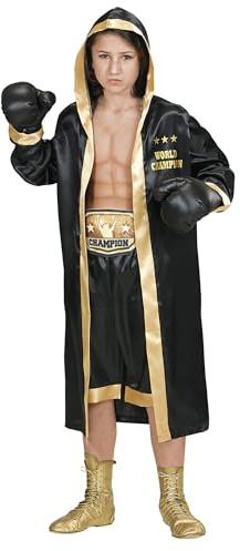 W WIDMANN MILANO Party Mode Världsboxning CHAMPION (huvdräkt, shorts, bälte, boxningshandskar) - (164 cm/14-16 år)