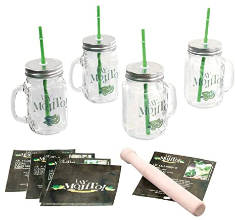 COFFRET MOJITO 9 PIECES CHOPPES PAILLES PILON RECETTES COCKTAIL SOIREE