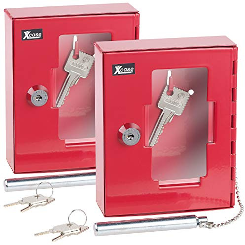 Xcase Notfall-Schlüssel-Kästen: 2er Pack Profi-Notschlüssel-Kasten mit Einschlag-Klöppel &Sicherheits (Wandkästen für Notfall-Schlüssel, Kästen mit Schloss, Safe)
