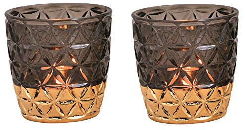 2X Teelichhalter Glas Deko Gold schwarz Windlicht 9x9 cm (schwarz) | Schmucks HOME decona
