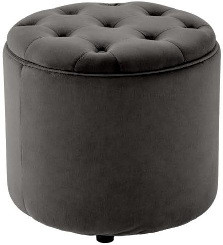 CLP Sitzhocker rund mit Stauraum Pantin, Fußhocker gepolstert mit Samtbezug, Hocker im Chesterfield Design für Wohnzimmer und Schlafzimmer Farbe grau