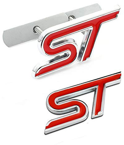 HUAYT® 2 x Alloy ST Grille Logo &ST Boot Emblem, Rear Badge, Boot, Wing, Badge, Car Decorations, Compatible with Fiesta, Focus, Mondeo