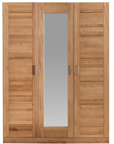 Möbel-Store24 Kleiderschrank Spiegeltür Holz Kernbuche teilmassiv Natur geölt 3-türig Pia
