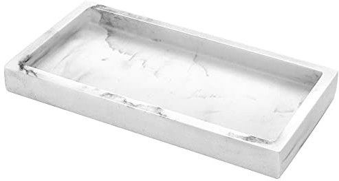 Luxspire Bandeja Rectangular Antideslizante de Resina de Cuarto de Baño, Bandeja Decorativa para Hogar, Salón y Dormitorio, para Joyas, Velas y Jabón, Talla 20 X 10 X 1,9cm - Grava Blanco