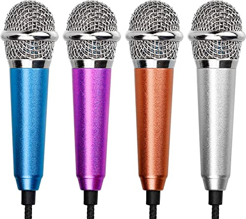 ALFFREUDE 4 StückeMini Mikrofon Tiny Karaoke Microphone Tragbar Handmikrofon kleines Klinke mikrofon mit Schwamm und Kabel für Handy Laptop Notebook, 4 Farben