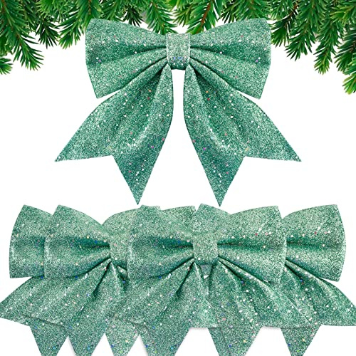 BHGT 5 Stück XL Weihnachtsschleifen Glitzer Grün Schleifen Weihnachtsbaum Bogen Schleife Weihnachten Weihnachtsdeko Weihnachtsbaumschmuck Weihnachtskranz Deko