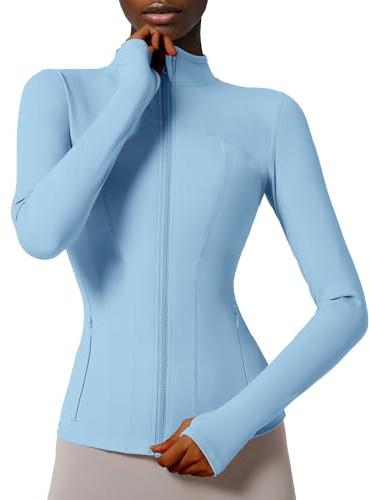Locachy Damen-Sportjacke mit durchgehendem Reißverschluss, Enge Passform, ideal für Laufen, Training und Workout, mit Taschen, S