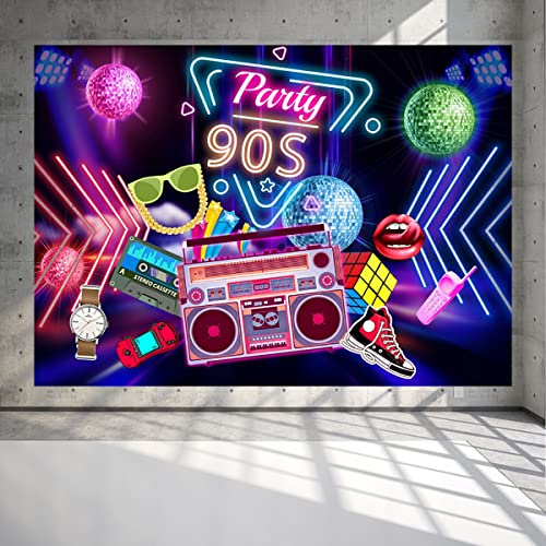 90er Jahre Party Dekorationen - Extra Großer Stoff Banner 125 x 80cm | Zurück Zu Den 90 Jahren Hip Hop Deko Hintergrund, Neon