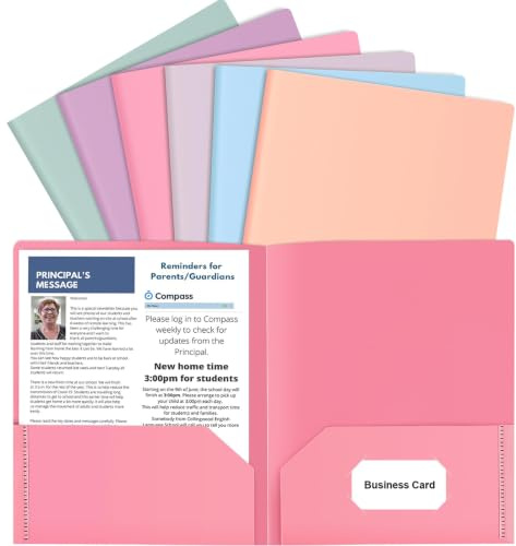 HABGP 6 Pack Colored File Folders with Pockets and Business Card Holder, Pastel Decorative Pocket Folders for Documents, Cute Plastic Folders for Filing Cabinet, School, Office, Resume Portfolio