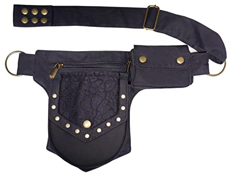 Vanlison Beintasche Oberschenkeltasche für Frauen Renaissance Tasche Spitze Hüfttasche Festival Tasche Hüfttasche Renaissance Gürteltasche Frauen, Schwarz, Medium