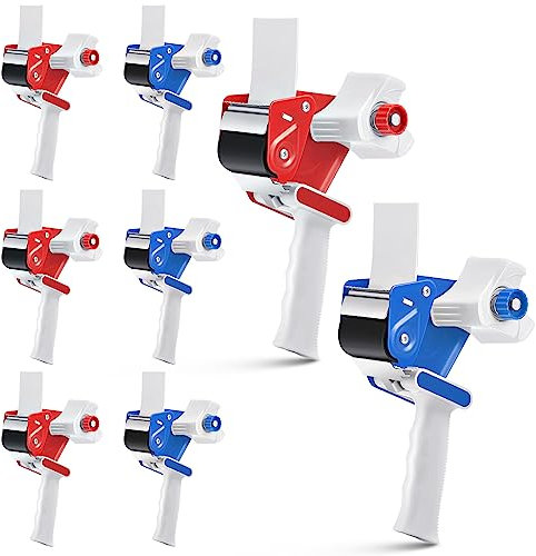 Harloon 8 delar packtejp dispenser pistol för 5 cm bred tejp handhållen förpackningstejp dispensrar för frakt industriell förpackning box omslag, rörliga förpackningslådor tätning, blå och röd