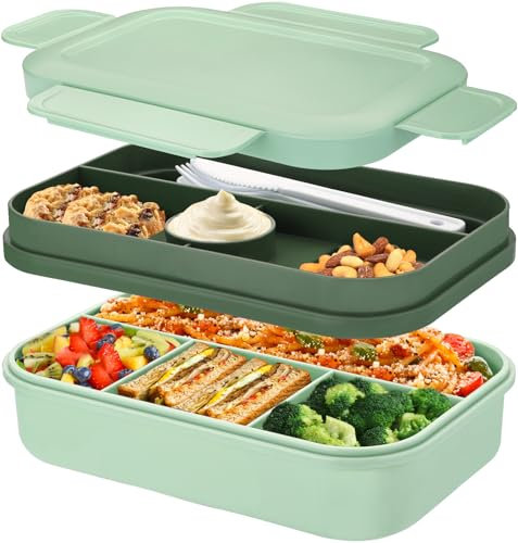 Bento Box Lunch Boxes,2000ml Large Bento Lunch Box for Adults Kids,Stackable Japanese Lunchbox with 8 Compartments,Leak Proof Meal Prep Container Box with Cutlery Set,Microwave Dishwasher Safe (Green)