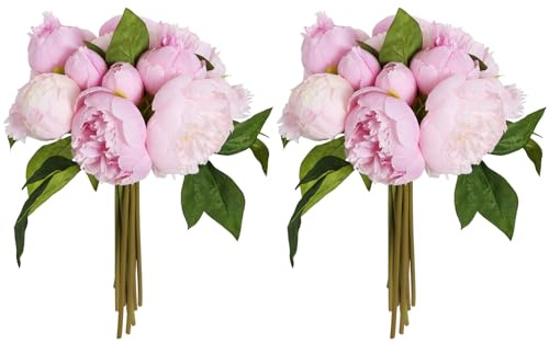 ICBOX Peonie rosa in seta, 2 mazzi di peonie finte rosa, 14 teste di peonie finte con steli, per decorazione nuziale, bouquet da sposa, fiori finti artigianali composizione floreale (multirosa)