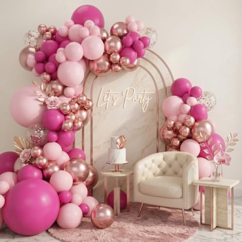 Luftballon Rosa Pink, 99 Stück Retro Pink Rosegold Ballon Girlande Set Rose Rot Macaron Rose Konfetti Ballon Rosa Luftballons Geburtstag Party Dekoration für Frau Mädchen Brautparty Babyparty Hochzeit