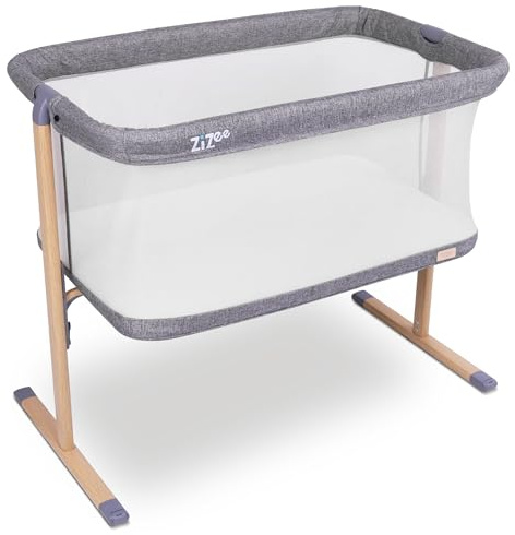 Tutti Bambini ZiZee® Breathable Rocking Crib - Baby Cot with All-Around Mesh, Easy Fold Baby Bed, Travel Cot with Mattress Included, Baby Crib with Wheels & Travel Bag (0-6 months) - Oak/Charcoal