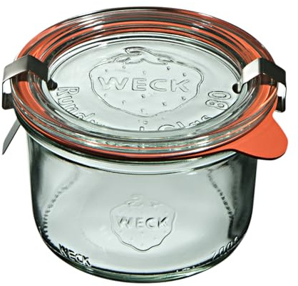 Weck Sturz 200 ml 12-teiliges Glas mit Deckel, Dichtung und 2 Verschlüssen | Zum Haltbarmachen von Konserven, Säften, luftdichtes Aufbewahren von trockenen Zutaten