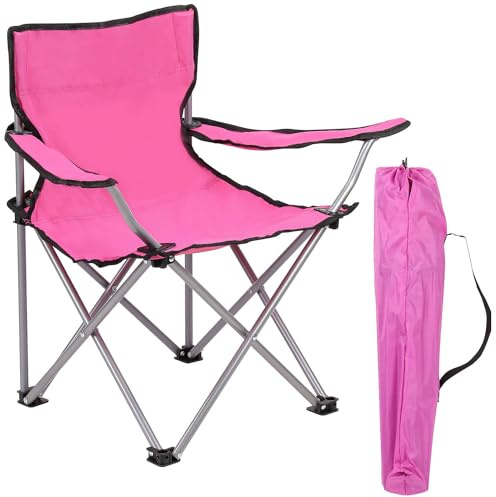 Livhome Kids Camping Chair Lightweight Folding Garden Beach Seat with Carry Bag | Heavy Duty Steel Frame Arm Chair | Portable Chair for Outdoor & Camping | For Ages 2 to 6 Years Old (Pink)