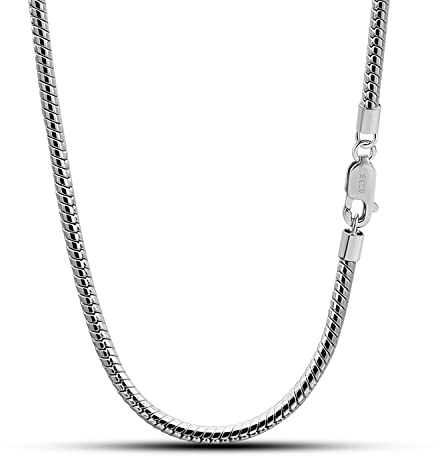 Dankadi Collier en Forme Serpent 3MM 4MM de Largeur en 925 Argent Sterling, 16”-30” Chaîne Serpentine Maille Ronde Or 41-76CM Cadeau Bijoux Fête Anniversaire pour Homme Femme
