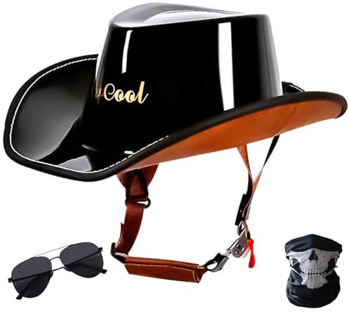 Motorrad-Halbhelm, Retro-Helm, Jethelme, Western-Cowboy-Hut, Vintage, ECE-geprüft, Bequemer Motorradhelm Für Erwachsene Männer Und Frauen, Four Seasons Erwachsene Motorrad-Jet-Helme