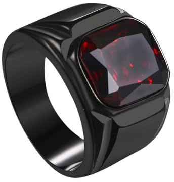 OIDEA Herr agat ring sigillring: svart röd fyrkantig agat biker kjol herrring bandring band ring av rostfritt stål smycke present för män far vän, 60