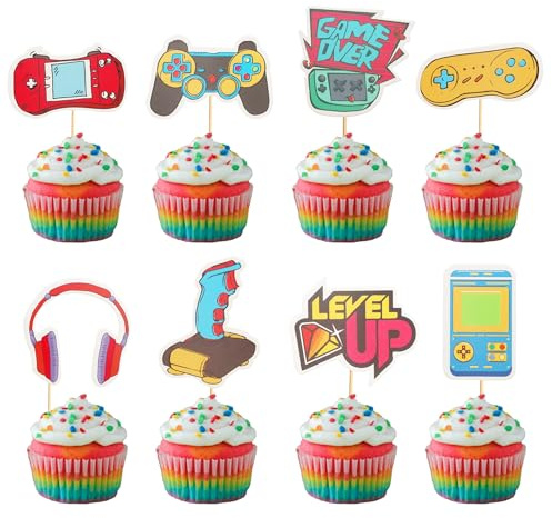 Arthsdite 48Pcs Video Game Cupcake Toppers Assembled Game On Controllers Cupcake Picks GamePad Cake Decorations for Game Theme Baby Shower Kids Boys Girls Birthday Anniversary Party Decorations