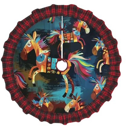 Weihnachtsbaumrock mit braunem Pferd, 76,2 cm, Vintage-Stil, kariert, mit festlicher Bordüre, Dekoration