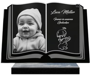 ETERNEL - Personalisierte Grabplatte Buch Engel Kind Foto und Text anpassbar, lasergravierte Grabplatte für Hommage, Grabplatte, Grabstein, Beerdigung, Gedenken