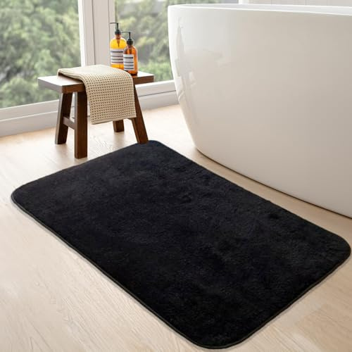 Bonny Home Schwarz Badematte rutschfest 80x150 cm| Plüsch Badteppich | Weiche Bad- und Duschvorleger | Für Bad, Dusche und Toilette Maschinenwaschbar, Schnell Trocknend Badvorleger Relax