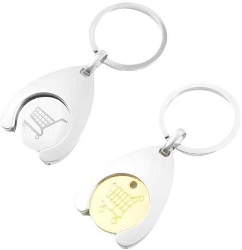 NJCXOLA 2 Pezzi Gettone Carrello Spesa, Moneta Carrello Spesa in Acciaio Inox, Trolley per La Spesa Con Chip Con Moschettone, Rimovibile Portachiavi per Carrello Della Spesa