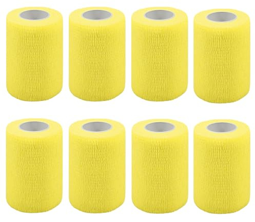 Nutoko 8 Rolls Venda Cohesiva Venda Cinta Bendaje Adhesiva 7.5CM X4.5M Vendaje Autoadhesivo Deportiva Tape Elástico Adhesiva Impermeables Cinta Autoadhesiva para Pie, Rodillas Esguinces (Amarillo)