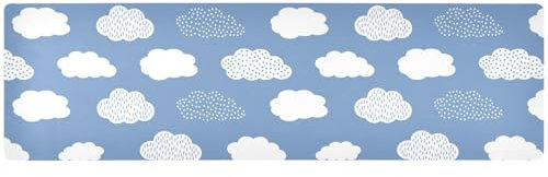 Sottopentola pieghevole con nuvole su sfondo blu, per piatti caldi, presine resistenti al calore e runner da tavola impermeabile per piatti caldi, 90 x 20 cm, decorazioni