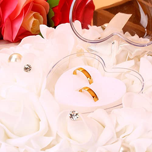 Phefop Ringkissen Kissen für Eheringe Eheringträgerkissen Ringkissen Kissen Ringkissen Fertiges Produkt Spitzenstickerei Perlenblume Band Ringtausch Ringkissen