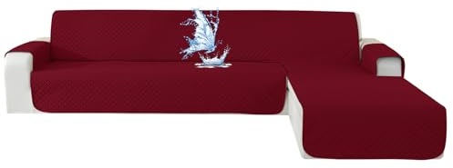 CYCMACO Wasserdicht Sofabezug L Form 3 Sitzer, Couch Überzug L Form Mit Armlehne rutschfest, Ecksofa Bezug Rechts/Links Universal Für Hund Katze, Burgunderrot
