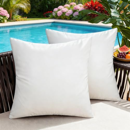 BonBotimen Fodera per Cuscini 40 x 40 cm Bianche Impermeabili per Outdoor, Moderne e Resistenti Fodere in Poliestere, Cuscini Decorativi per Divano, Giardino, Balcone e Camera da Letto, Set da 2