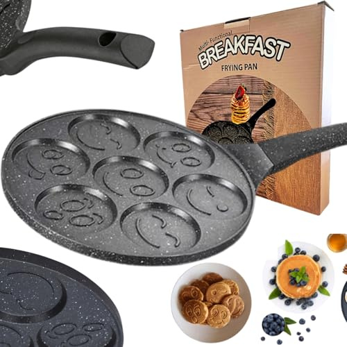 Generisch Padella per uova, frittelle e frittate 26 cm antiaderente a 7 fori con viso sorridente