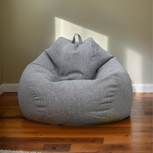 HORLSKI Pufs grandes para interiores y exteriores pufs de juegos para adultos resistentes al agua en forma de pera poliéster sin relleno sala de estar jardín, gris oscuro, 90 x 110 cm