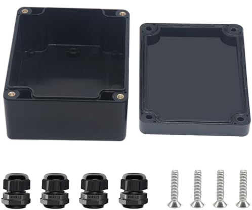 Otdorpatio Project Box ABS Black Electrical Boxes IP67 Outdoor Waterproof Box Electronic Junction Box Power Enclosure with Cable Glands for DIY Project 4.5 x 3.5 x 2.2 inch (115x90x55mm)