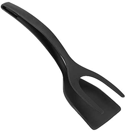 Kökstånger Grilltång Kök Tongs, 2 i 1 Nylon Mat Flip Spatel Clamp Kök kök Turner Flipper Tillbehör Grilltång för Matlagning(Black)