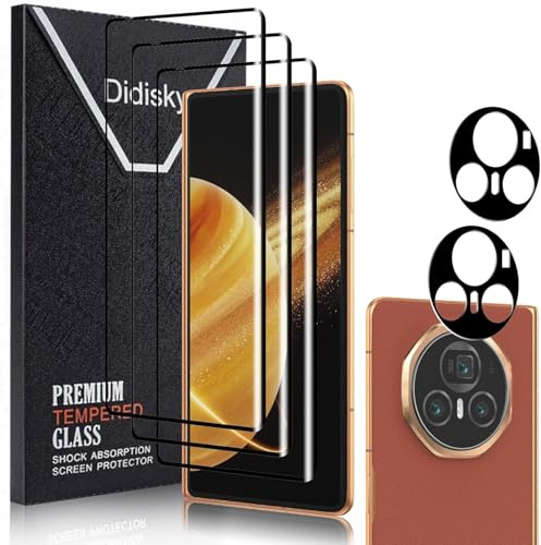 Didisky Screen Protector for Honor Magic V3,3 Pack 9H Tempered Glass Film with 2 Pack Camera Lens Protector, 3D Curved Full Coverage,Scratch-Resistant,HD Clear